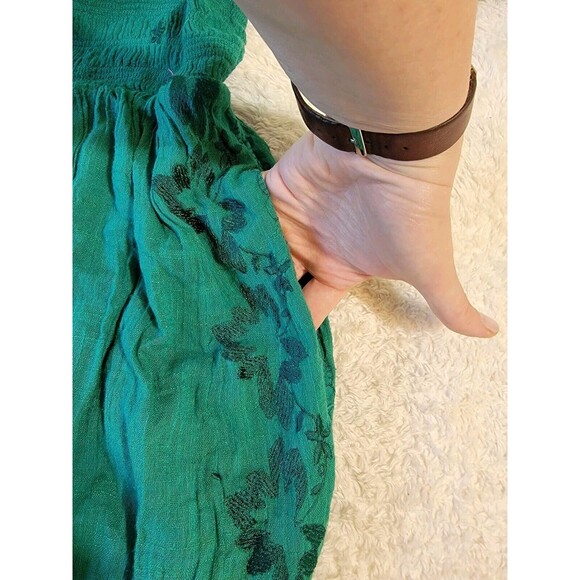 Anthropologie Bonnie Smocked Midi Dress Embroidered Green M Boho - Picture 9 of 11